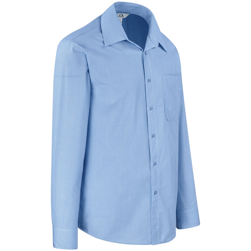 Mens Long Sleeve Micro Check Shirt - Light Blue - Image 2